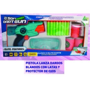 PISTOLA LANZA DARDOS CON LATAS Y PROTECCION -6409