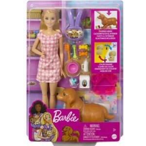 BARBIE CON PERRO Y CACHORROS RECIEN NACIDOS -HCK74