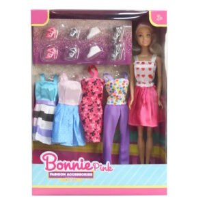 MUÑECA BONNIE PINK CON SURTIDO DE VESTIDOS Y ZAPATOS -LADB608
