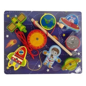 JUEGO DE PESCA ESPACIAL MAGNETICO ENCASTRES DE MADERA -MA30
